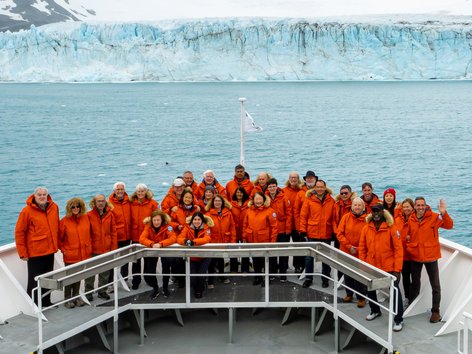 People aboard a boat in Antarctica