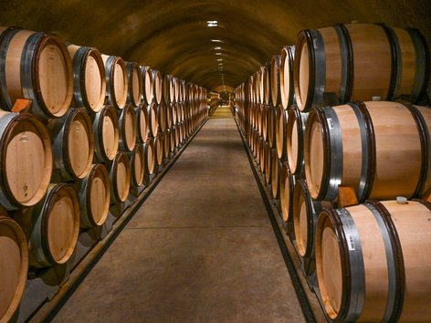 Wine barrels in a wine cave