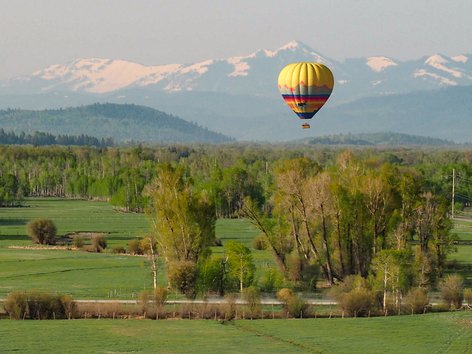 Hot-air balloon in the sky over Jackson Hole