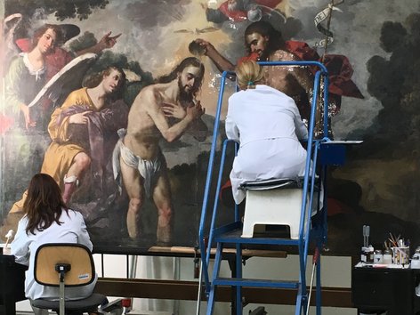 Art restoration in Seville, Spain
