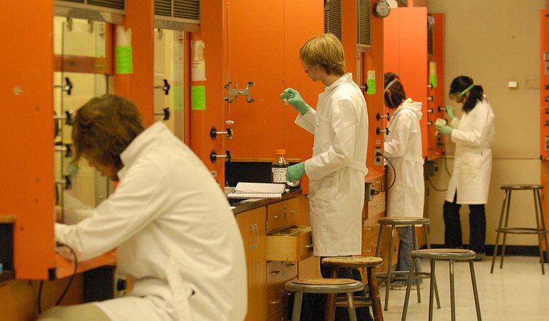 students in orange lab