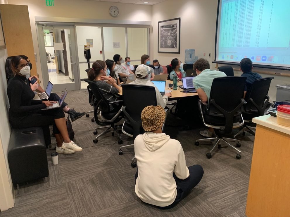 Caltech students in BMB/Ch 230 process X-ray data collected on BL12-2 at the SSRL.