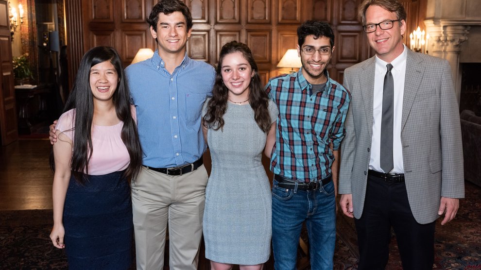 Panelists (from left): Catherine Day, Alex Wuschner, Isabella Camplisson, Vivek Bharadwaj, and moderator Kevin Gilmartin, professor of English and dean of undergraduate students.