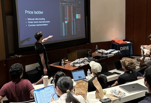 DRW representatives on campus for a student trading challenge
