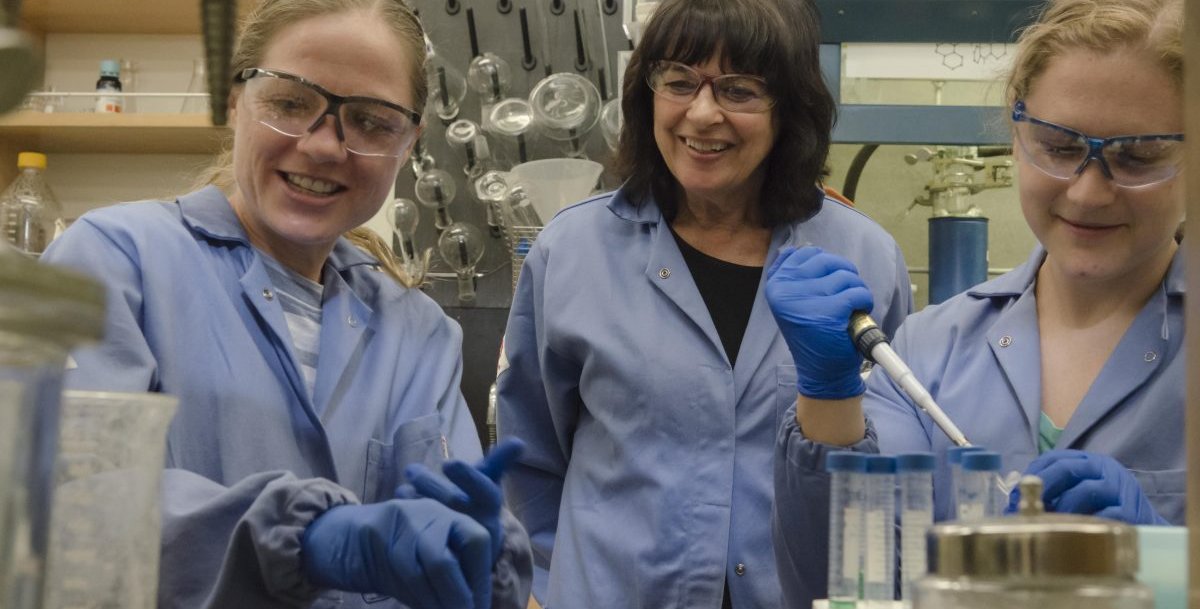 From left: Natalie Muren, Research Assistant; Jaqueline Barton; and Ariel Furst, Graduate Student