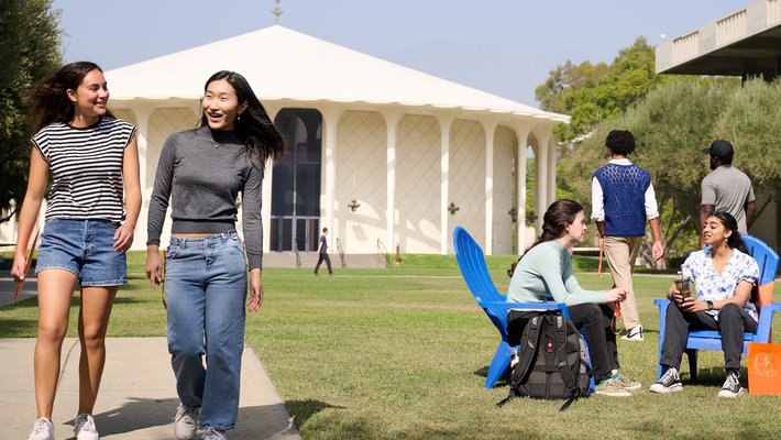 Students outside of Beckman Auditorium