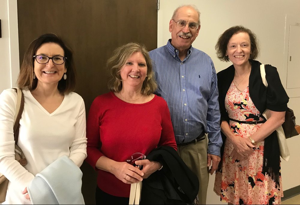 Barbara Burger (PhD &#x27;87), right, returned to campus for the Caltech Alumni Association Women&#x27;s Networking Summit in 2018. She is pictured here with (from left) her former classmates Leigh Maier (PhD &#x27;88) and Janet Marshall (PhD &#x27;87) and faculty adviser, Professor John Bercaw, Caltech&#x27;s Centennial Professor of Chemistry, Emeritus.