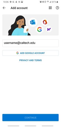 outlook mobile android enter username