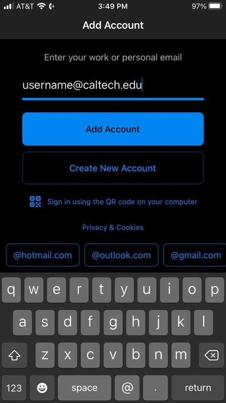 apple outlook mobile add account screen