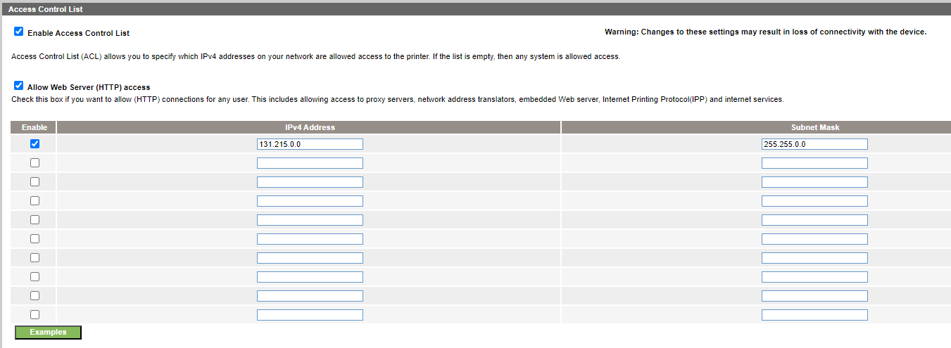Access Control List for Printers
