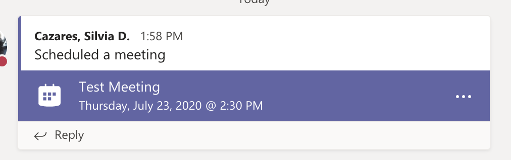 Teams meeting invitation in channel