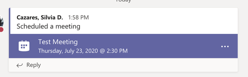 Teams meeting invitation in channel