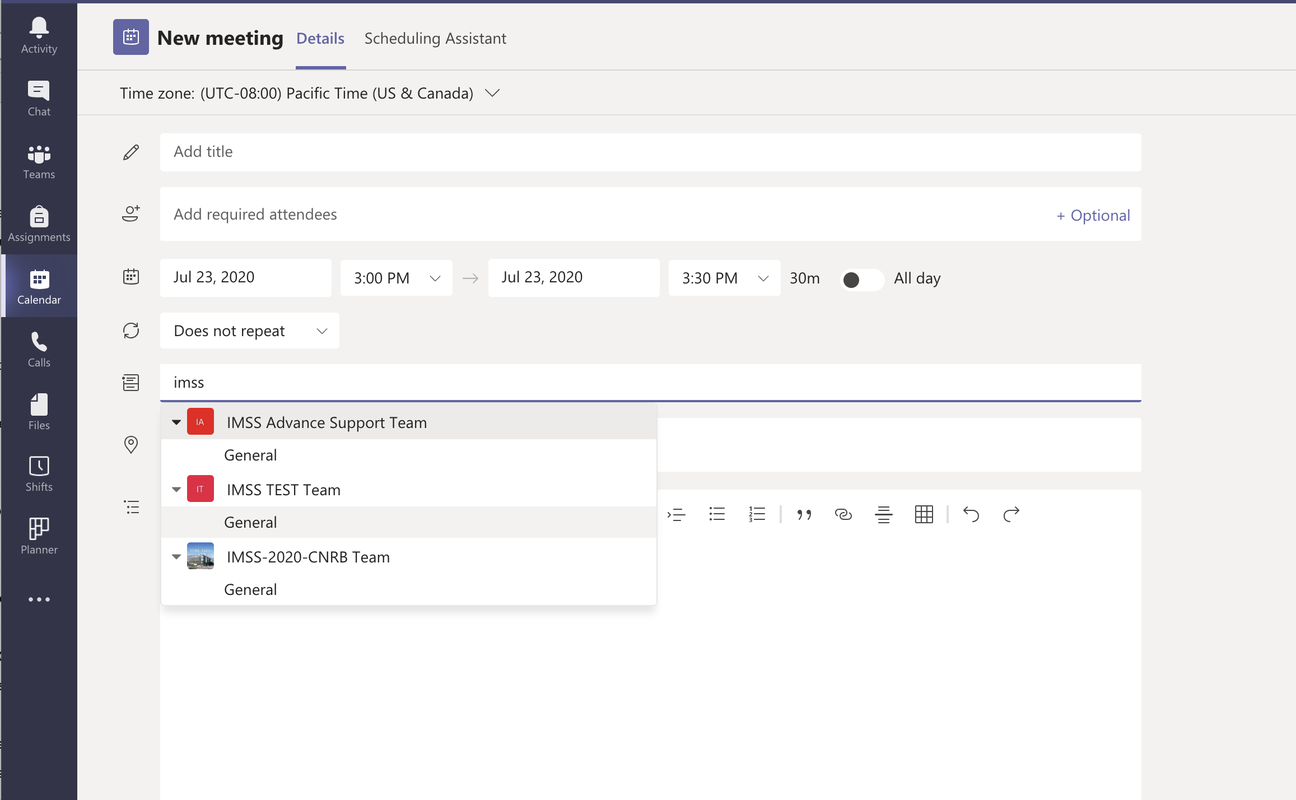 Teams meeting details window