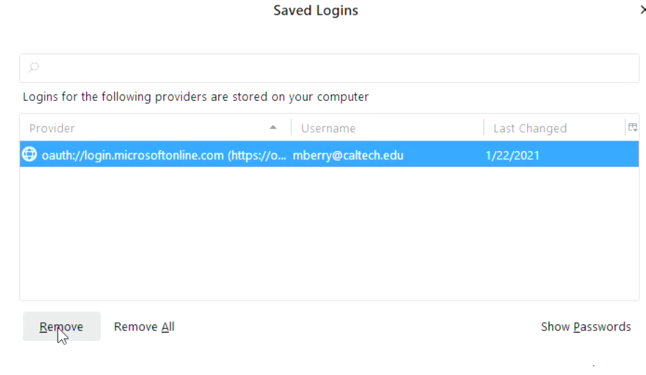 thunderbird remove saved password