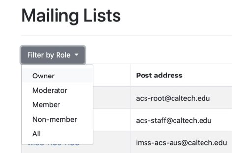 Mailman filter lists by role