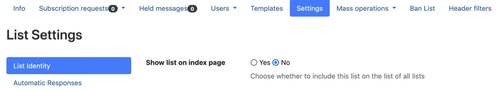 Mailman3 list settings