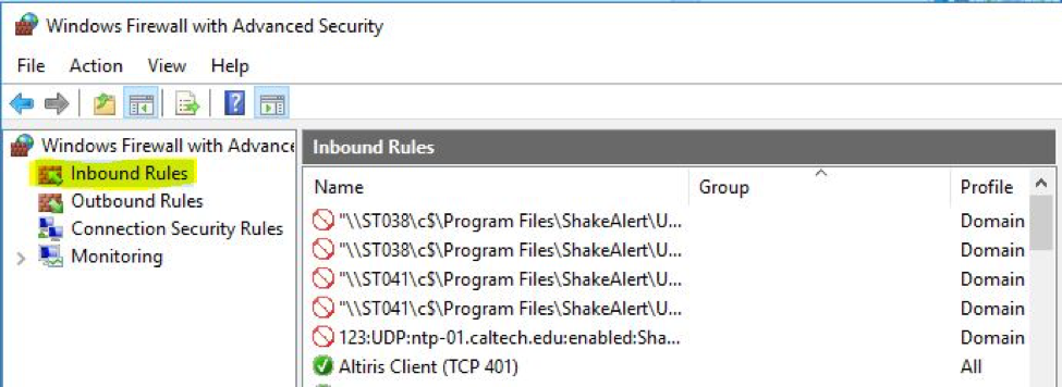 Windows Firewall Inbound Rules