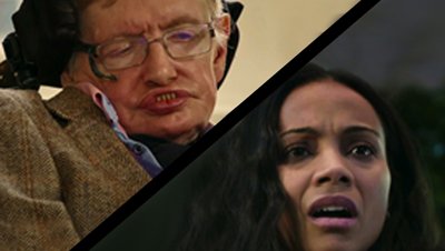 Stephen Hawking and Zoe Saldana