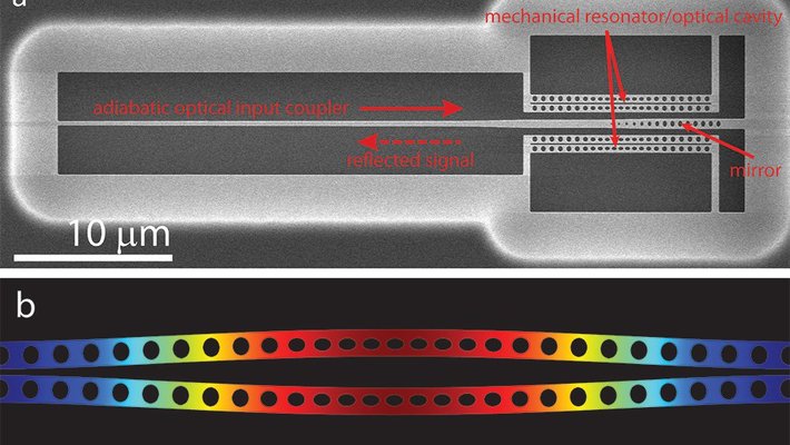 SEM image of the silicon micromechanical resonator used to generate squeezed light