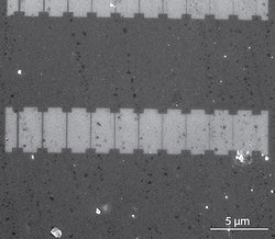 Array of graphene nanoribbons with decreasing widths fabricated via electron beam lithography