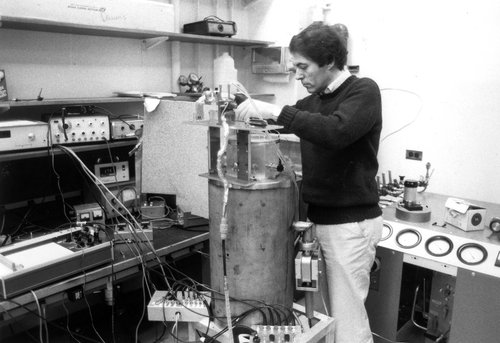 Tom Phillips in his lab working on one of his early SIS receivers.