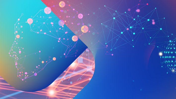 an abstract image roughly suggesting a head in profile with neurons highlighted and computer graphics suggesting an AI theme