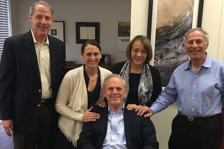 John Bryson, his daughter and wife, with Thomas F. Rosenbaum and Nate Lewis