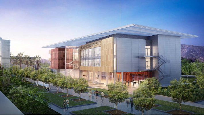  A conceptual rendering of the Tianqiao and Chrissy Chen Neuroscience Research Building with Moore Walk in the foreground.  