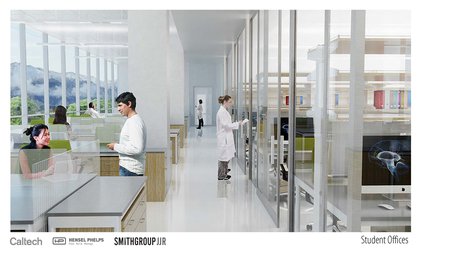 A conceptual rendering for the inside of the Tianqiao and Chrissy Chen Research Building. The shared laboratory and work space is meant to foster collaboration and the exchange of ideas among researchers.
