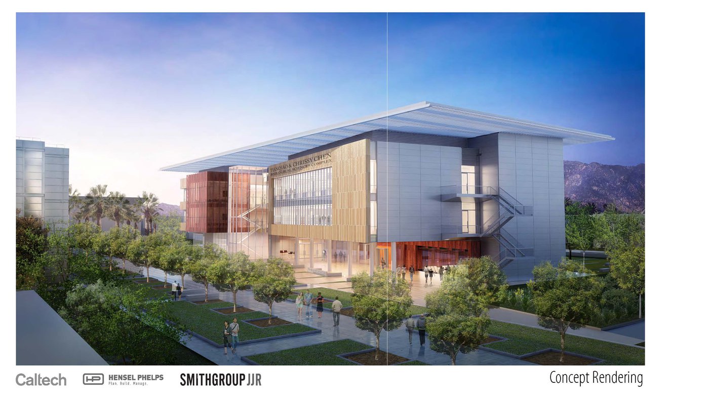  A conceptual rendering of the Tianqiao and Chrissy Chen Neuroscience Research Building with Moore Walk in the foreground.  