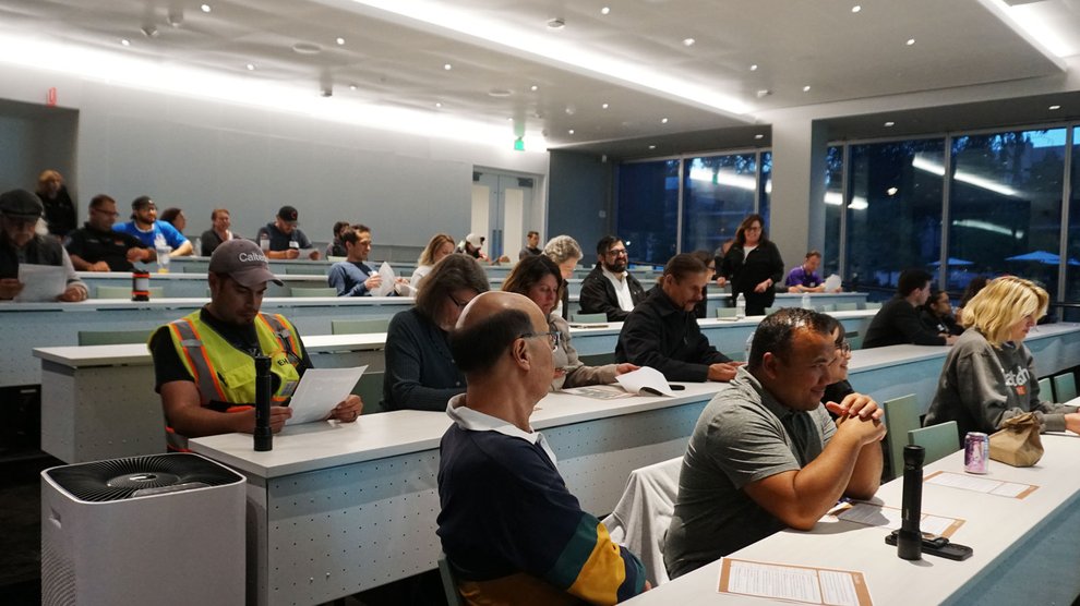 Participants gathered in the Chen Neuroscience Research Building for an orientation before the night walk.