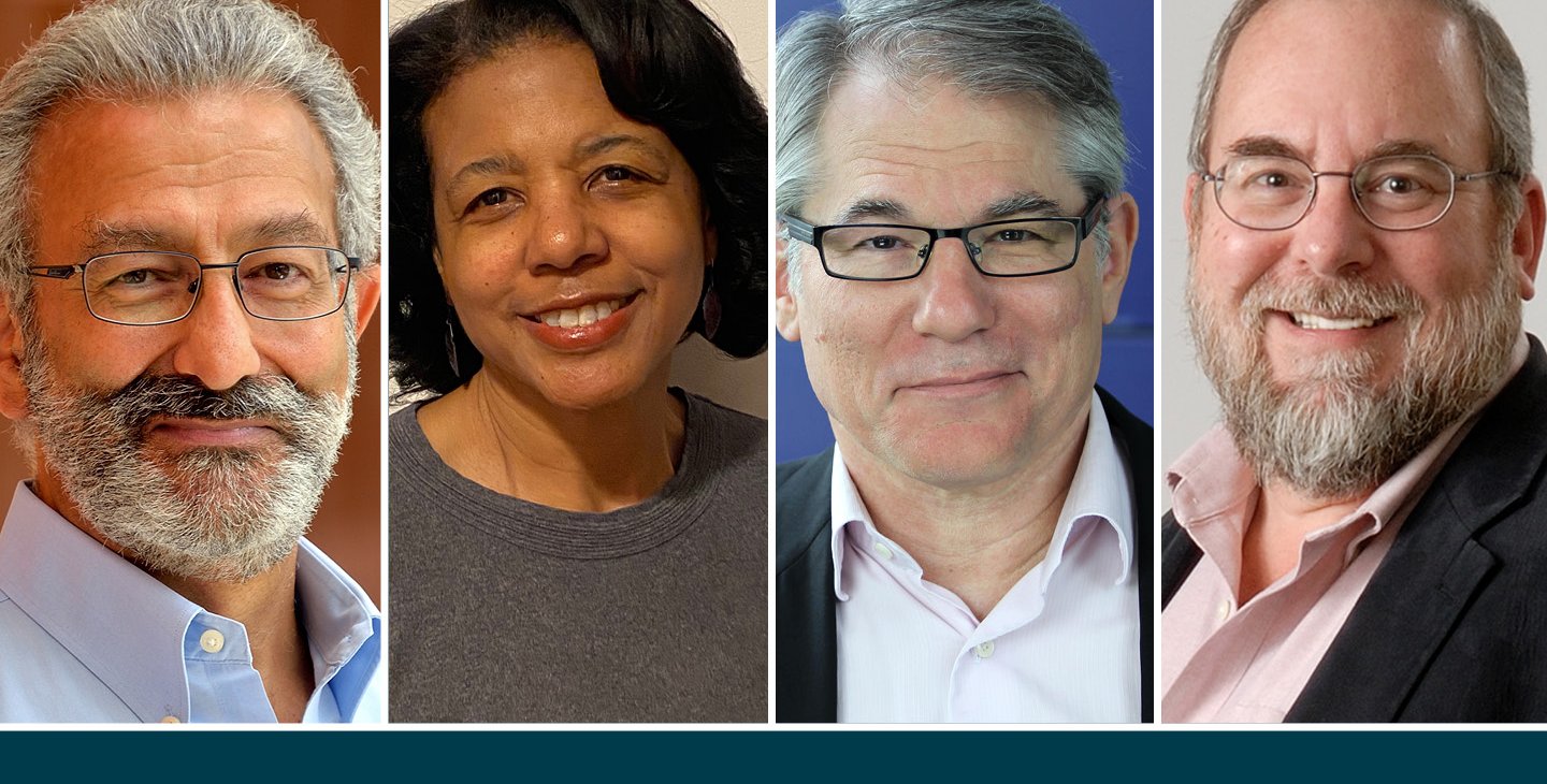 The 2023 DAA recipients: Nader Engheta (MS '79, PhD '82), Karen Maples (BS '76), Eugene Myers (BS '75), and Kenneth Suslick (BS '74).