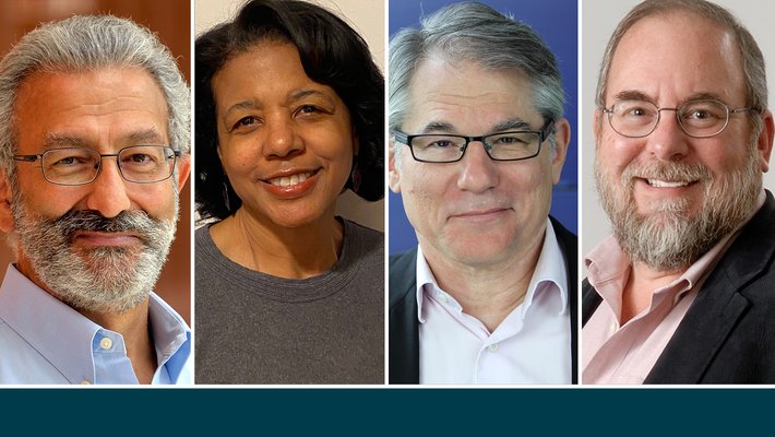 The 2023 DAA recipients: Nader Engheta (MS '79, PhD '82), Karen Maples (BS '76), Eugene Myers (BS '75), and Kenneth Suslick (BS '74).