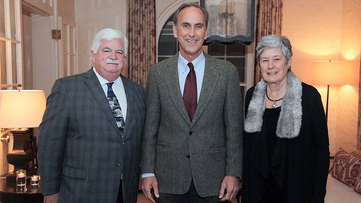 Ted (BS ’65, MS ’66) and Ginger Jenkins with John Grotzinger (center), holder of the Ted and Ginger Jenkins Leadership Chair for the Division of Geological and Planetary Sciences.