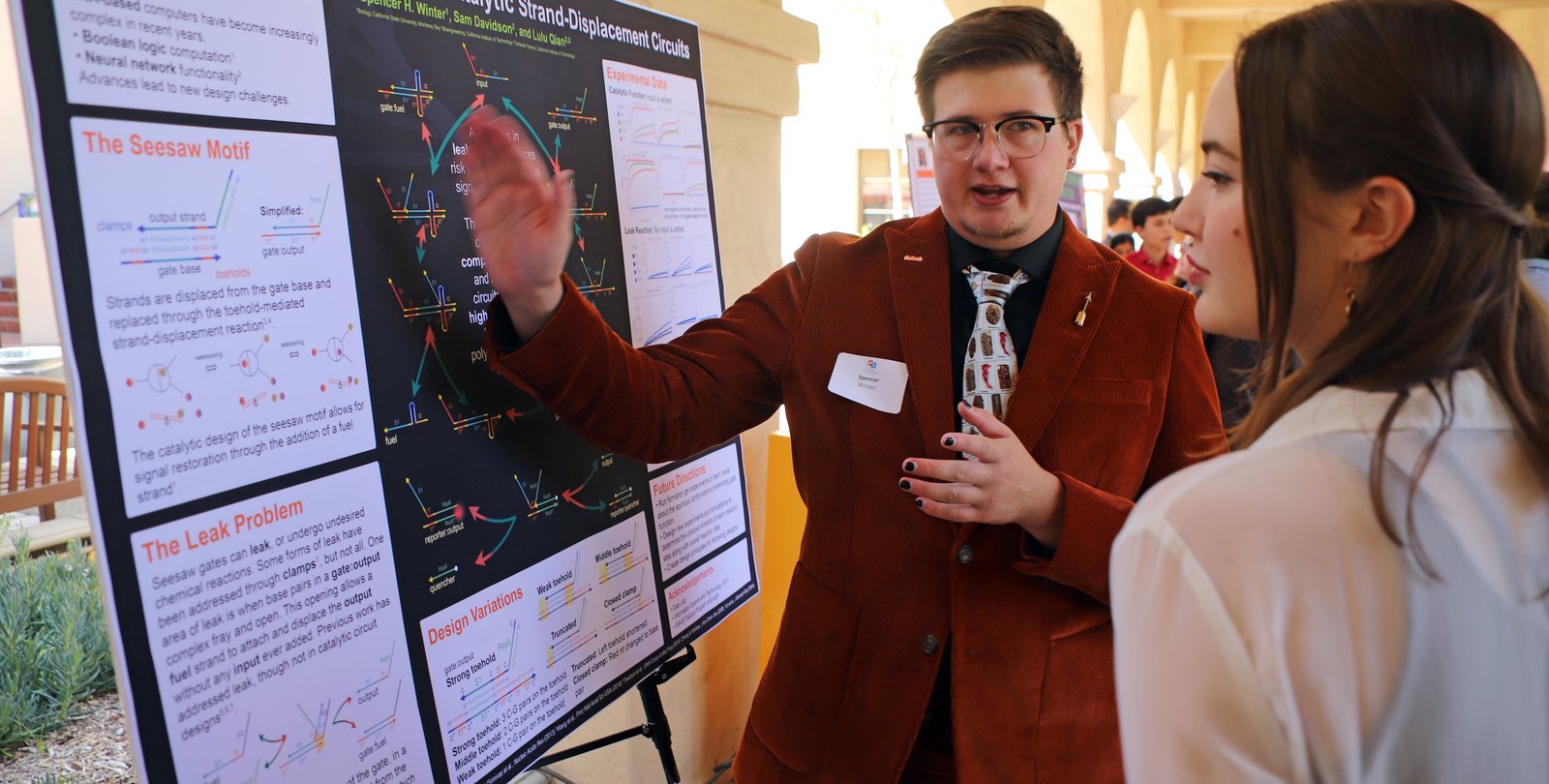 Spencer Winter, a biology student at California State University, Monterey Bay, explains his research on DNA-based computing.