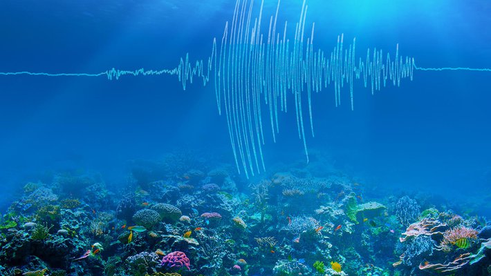 An artist's rendering of earthquake waves traveling through the ocean.