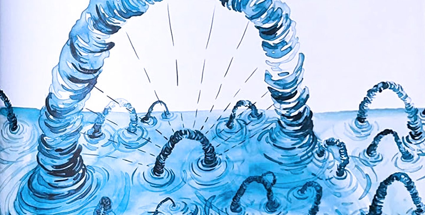 painting of what a sea of wormholes might look like by Lia Halloran