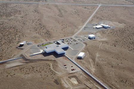 aerial photo of the LIGO facility in Hanford, Washington
