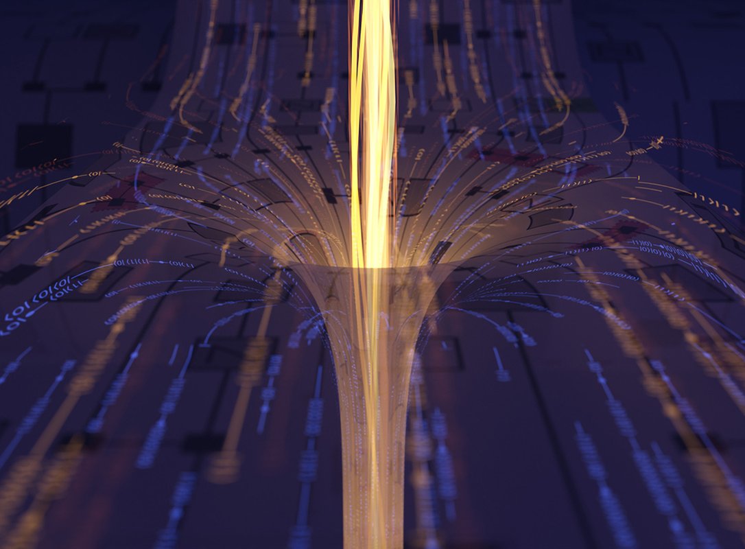 Artwork depicting a quantum experiment that studies traversable wormholes.