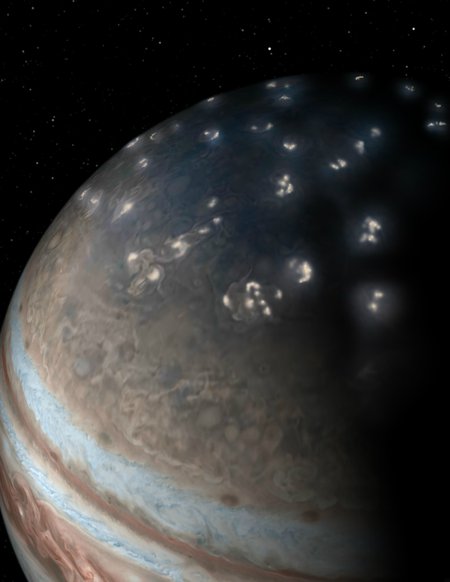 artist's concept of lightning distribution in Jupiter's northern hemisphere