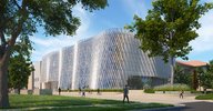 Architectural rendering of the Resnick Sustainability Center as viewed from Wilson Avenue