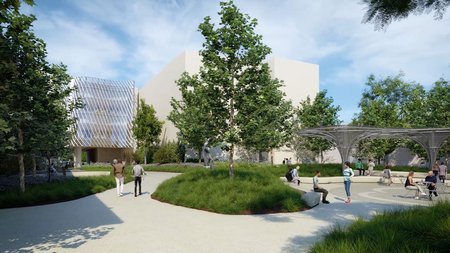 rendering of the outdoor space of the Resnick Sustainability Institute Research Building