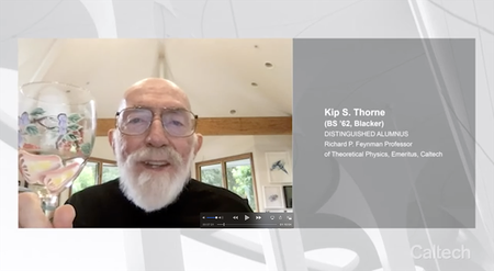 Kip Thorne raises a glass and smiles
