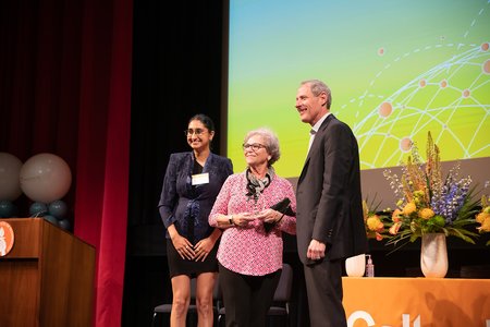 Elvira Sepra (center), server for Dining Services, accepts her ASCIT Staff Appreciation Award.