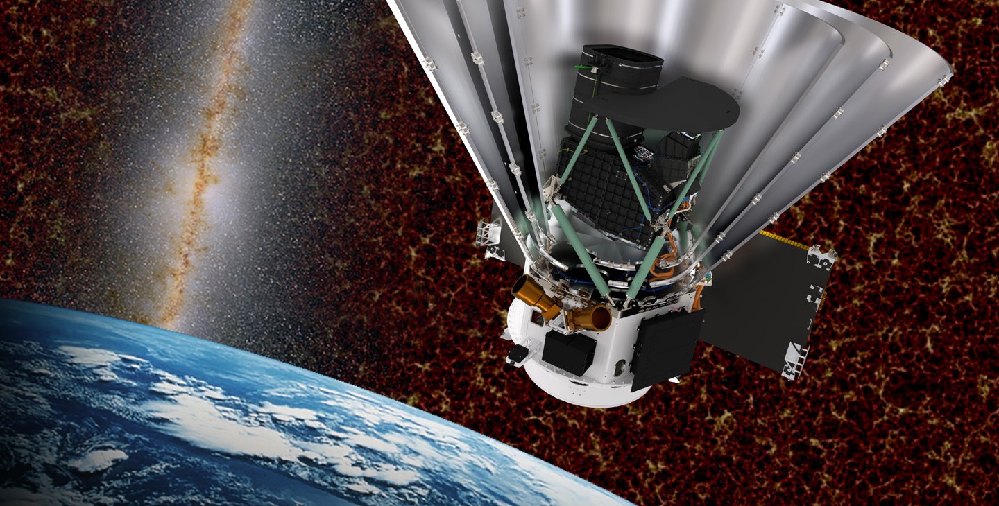 Artwork of the cone-shaped SPHEREx spacecraft.