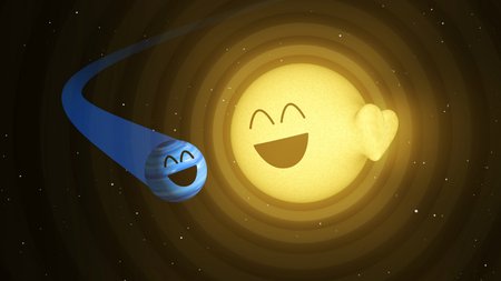 illustration of a blue planet orbiting a yellow sun