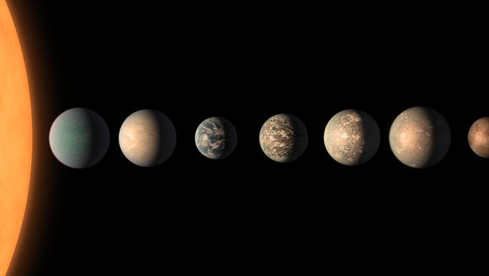 digital illustration of the TRAPPIST-1 planetary system