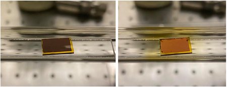A substrate shown with a graphene coating appears shiny.