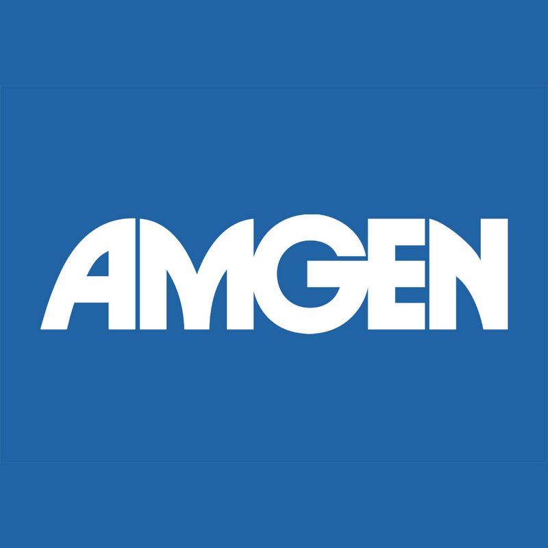 logo for Amgen, white on blue
