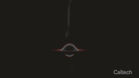 Animation of a black hole with a spinning disk and powerful jet.